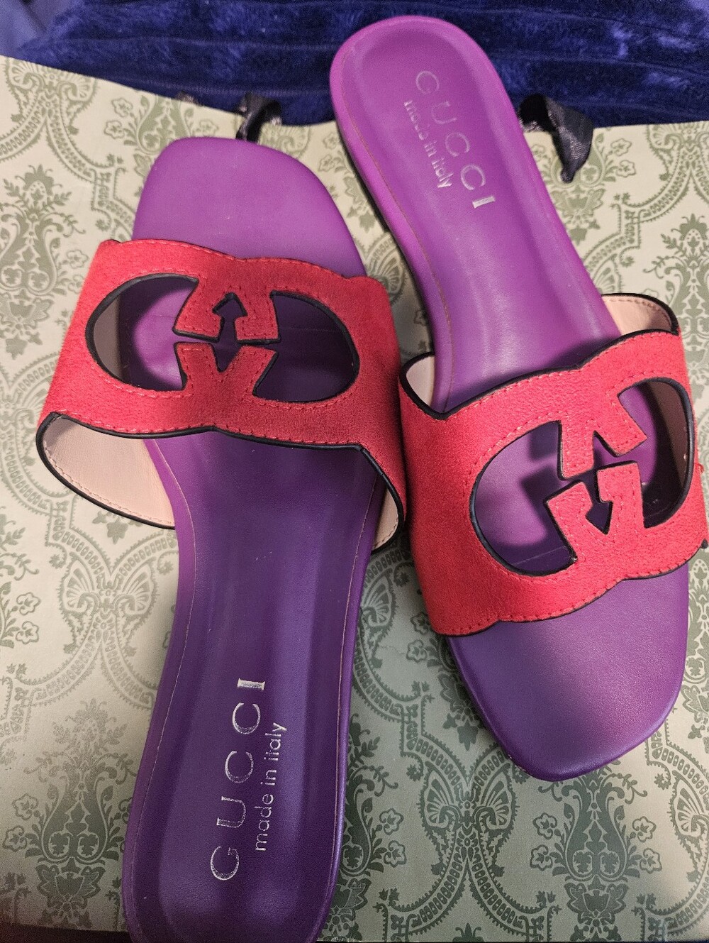 Purple Footbed with Red Suede Logo Slide Sandals